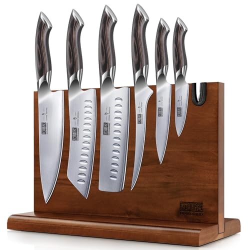 HOSHANHO Messerblockset 7-teiliges, Professionelles Küchenmesser Set | Edelstahl mit Hohem Kohlenstoffgehalt, Ultrascharfes Kochmesserset mit Ergonomischen Griffen aus Pakkaholz
