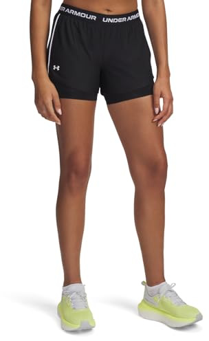 Under Armour Damen Tech Play Up 2in1 Shorts, Schwarz/Schwarz/Weiß, M EU
