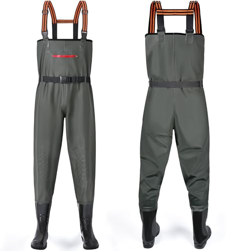 YOOHBERRYS Wathose Herren Damen, Angelhose für Erwachsene mit Stiefel, Atmungsaktive Wasserdicht Wathose für Angeln für Sport Angelliebhaber, Angeln, Wassersport, Outdoor Aktivitäten (Grün, 43)