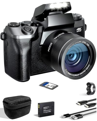 SWE Digitalkamera 4K 64MP Digital Kamera Fotokamera mit 4.0 Touchscreen, Autofokus WiFi Kompaktkamera 16X Digitalzoom Fotoapparat Camera für Einsteiger Jugendliche mit 64G Karte, 3000mAh Akku, Tasche