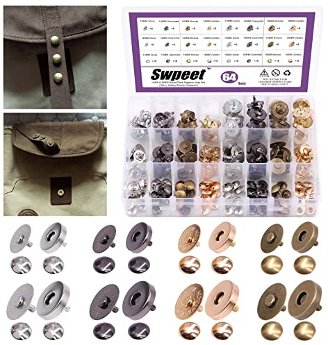 Swpeet 64 Sets 14/18 mm runde starke Magnetknopfverschlüsse aus Metall, goldfarben, silberfarben, bronzefarben, schwarz, DIY, Basteln, Nähen, Stricken, Knöpfe, Sets für Nähen, Kleidung, Leder