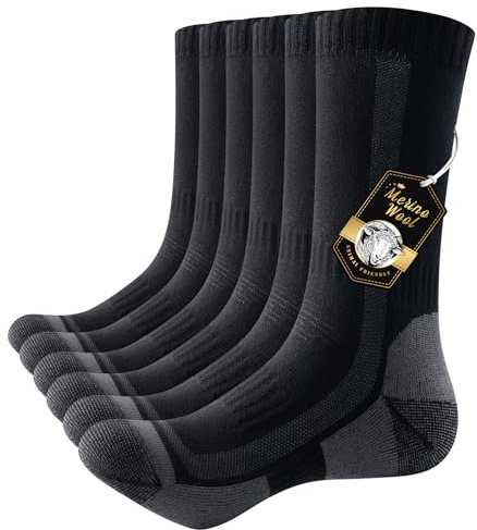 PULIOU Merino Wandersocken Herren Damen, Outdoor Trekkingsocken Merinowolle Sportsocken Atmungsaktiv & Anti-Blasen Gepolstert Laufsocken Arbeitssocken, 3 Paar