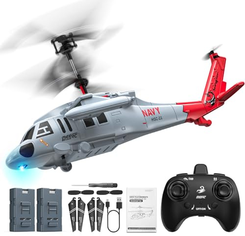 DEERC RC-Helikopter, Black Hawk Ferngesteuerter Hubschrauber,2 Akkus, 2,4 GHz,26 Minuten Flugzeit, Indoor-Hubschrauber, One-Key-Start, LED-Licht, Höhenstabilisierung, Geschenk für Jungen von 8–12