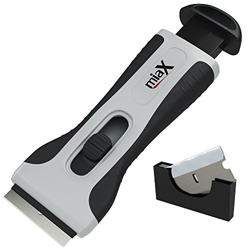 miaX Profi Kochfeldschaber - Ihr zuverlässiger Schaber für Küche und Haushalt - Stabiler Glaskeramikschaber mit Soft-Touch Griff - Ersatzklingen im Glasschaber integriert