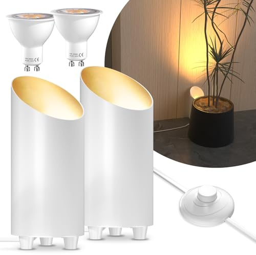 BrightArk LED Uplight Spot 5W Bodenstrahler mit Fußschalter, Bodenleuchte zur Indirekten Beleuchtung, Standleuchte inklusive GU10 LED Lampe Warmweiß 3000K, 2 Stück