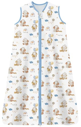 Chilsuessy Kinder Sommer Schlafsack 0.5 Tog Baby Sommerschlafsack aus 100% Baumwolle, Babyschlafsack Ärmellos Schlafanzug für Jungen und Mädchen, Cute Elefant, 110cm/Baby Höhe 100-120cm