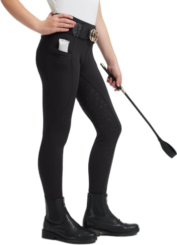 FitsT4 Sports Reithose Mädchen Kinder Silikon Vollbesatz Reitleggings | Reiten Hosen Elastische Leicht Reiterhosen mit 2 Seitlichen Taschen und Gürtelschlaufen für Reittraining