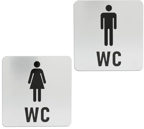 2 Stück WC Schild Selbstklebend, Edelstahl Toilettenschild Set Damen Herren, Toilette Schilder 120mm×120mm, WC Türschild Ideales für Einkaufszentren Öffentliche Orte Familie Cafés Pubs Restaurants