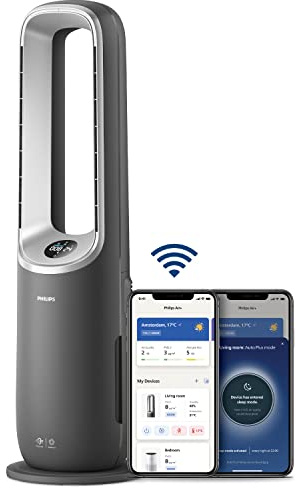 Philips Air Performer 3-in-1: Luftreiniger, Heiz- und Kühlgebläse - Reinigt 70 m², Entfernt 99,97% der Allergene und Schadstoffe. HEPA-Filter, Intelligente Sensoren, Alexa, App. (AMF870/15)