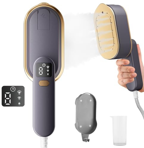 Dampfglätter, Steamer Dampfbügeleisen Reisedampfer mit LCD-Bildschirm, 10S schnelles Aufheizen, 2000 W 3 Dampfstufen Kleidung mit 180° drehbarem Griff, tragbarer Hand-Kleidungsdampfer (Grau)