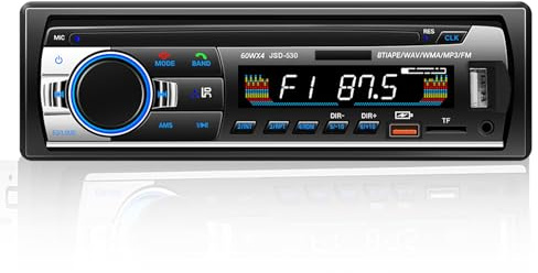 Autoradio Bluetooth 5.0, 4x60W 1 Din FM Auto Radio mit Freisprechfunktion, Stereo-Sound mit Uhr/Fernbedienung/Doppel-USB/LCD Bildschirm Unterstützt 2 USB/AUX/SD/TF/EQ/DSP