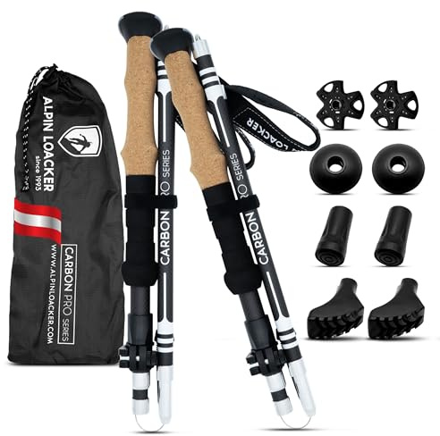ALPIN LOACKER Wanderstöcke faltbar Carbon mit Korkgriff I Nordic Walking Stöcke Damen I Leichte Faltbare Trekkingstöcke Teleskop für Bergsport, 115-135 cm