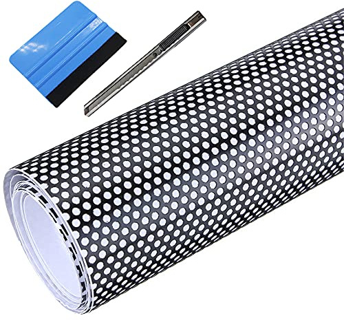 NewL Schwarze, perforierte Vinylfolie, Einwegsichtfolie, Sichtschutz, Autofolie, Aufkleber mit Messer und blauem Schaber (40 x 107 cm)