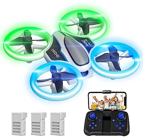 Mini Drohne mit Kamera HD 720P für Kinder, RC Drone mit LED Lichter,Quadrocopter mit 3D Flips, Kopflosem Modus und 3 Akkus,21 Min Lange Flugzeit,Spielzeug Drohne Helikopter für Kinder und Anfänger