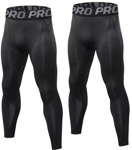 LNFINTDO 2er Pack Herren Kompressionshose Lang Laufhose Schnelltrocknend | Männer Sportleggings,Atmungsaktiver Baselayer,Stützkompression,Funktionshose,für Fußball Fitness & Training