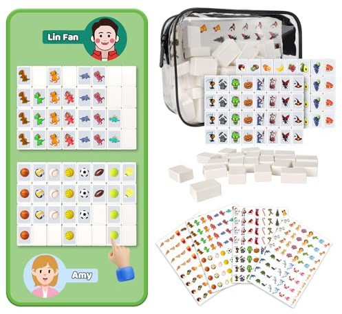 LURICO Mahjong Spiel Steine 30 mm, 65 Blöcke Seaside Stil Escape Game, ABS Plastik Mahjong Stil, Brettspiel für Erwachsene und Kinder, mit DIY Aufkleber