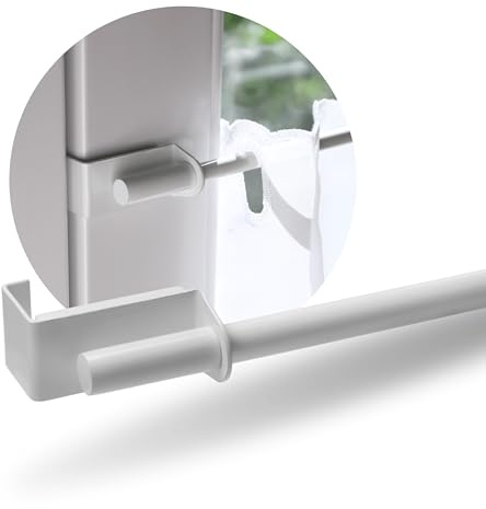 Rollina Gardinenstange zum Klemmen ohne Bohren | Klemmstange für Gardinen & Scheibengardinen | Vorhangstange Klemmstange ausziehbar 90–130 cm und Rahmenstärke 13-17 mm | Vitragenstange weiß Metall
