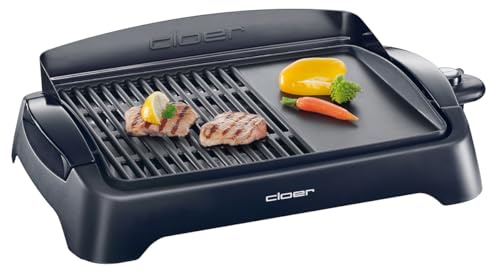 Cloer 656 Barbecue Elektrogrill, Tischgrill mit Spritzschutz, große Grillfläche 43 x 30,5 cm, Antihaftbeschichtung, 2000 Watt, schwarz