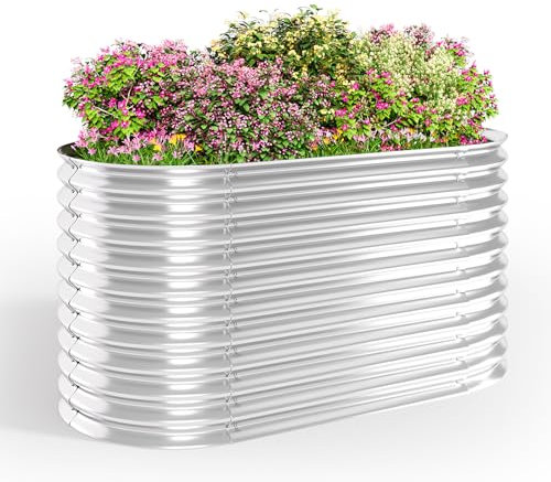 Xbro Hochbeet Metall 160x80x80 cm, Ovales Hochbeet Metall für Garten, Stabiles Gartenbeet für Gemüse, Kräuter & Blumen Ohne Boden, Silber