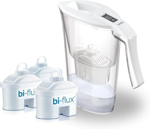 LAICA Filterkaraffe Carmen, weiß, Fassungsvermögen 2,3 l, mit 3 Bi-Flux-Filtern, bewahrt Mineralsalze, reduziert Chlor und Schwermetalle, Chemikalien und Härte