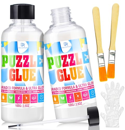 Puzzle Kleber Transparent 200ml, Schnelltrocknend mit Applikator, für Bis Zu 5000 Teile, Ungiftig, Ideal für Puzzlekleber Aufbewahrung & Hohe Qualität Zubehör Ohne Rückstände Für Aufhängen Einfach