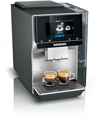 Siemens Kaffeevollautomat EQ700 classic, großes farbiges TFT-Display, 36 Heiß- und Kaltgetränke, Cold Brew, 10 Favoriten, 2-Tassen-Funktion, Steuerung per App, autom. Reinigungsystem, Silber, TP715E17