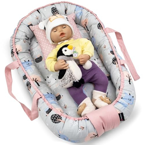 PinkZebra Puppennest, Puppentragetasche, für Puppen bis 48 cm, 2 in 1 Tragetasche & Puppenbett, Tragenest Kokon für Puppen & Kuscheltiere, Puppennestchen aus Baumwolle, Bambi