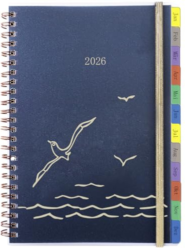 Kalender 2026 A5 Deutsch, Terminplaner/Wochenplaner Ringbuch mit Tabs, Passwort, Kontakt, Notizen, Innentasche, Spiralbindung Buchkalender 1 Woche 2 Seiten, Planer von Jan.26 bis Dez.26