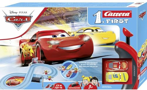 Carrera - 20063037 - Carrera First Disney Pixar Cars – Race of Friends Autorennbahn I 2,4m Rennstrecke I 2 ferngesteuerte Autos mit Lightning McQueen & Cruz Ramirez I Geschenke zu Ostern