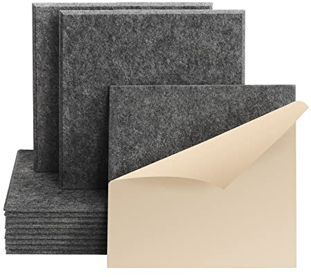 Rdutuok 12 Stück Selbstklebend Akustikplatten,30x30x1 cm Akustik Absorber Akustikpanel Schallschutzplatten für Tonstudio,Büro,Studio,Akustische Behandlung und Wanddekoration(Dunkelgrau)