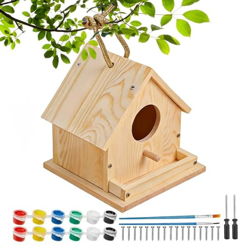 Vogelhaus Bausatz für Kinder | Pädagogisch Wertvolle Aktivität | Kinder Vogelhaus Baukasten mit pädagogischem Wert | für Ferien, Geburtstag, Ostern, Eltern-Kind-Beschäftigung, , Mädchen, Zuhause, Schu
