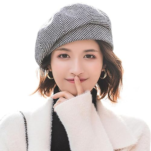 WANYIG Winter Barett Cap Damen Koreanisch Stil Frauen Barette Baskenmütze Kleid Mütze Wintermütze Bequem und Warm für Frühling/Herbst/Winter(Schwarz)