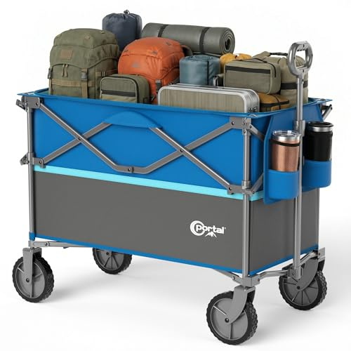 PORTAL Bollerwagen faltbar 300L XXL Große Ladefläche 120KG belastbar Handwagen mit Getränkehalter Seitentasche Transportwagen Leiterwagen klappbar Strandwagen Faltwagen für Garten Camping Festival