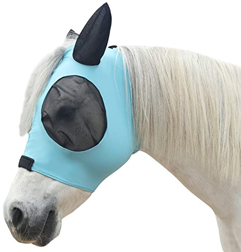 LEAFOREST Fliegenmaske für Pferde mit Ohren, weiche Lycra-Mesh-Maske Anti-UV mit Ohren, Pacific Blue, Cob
