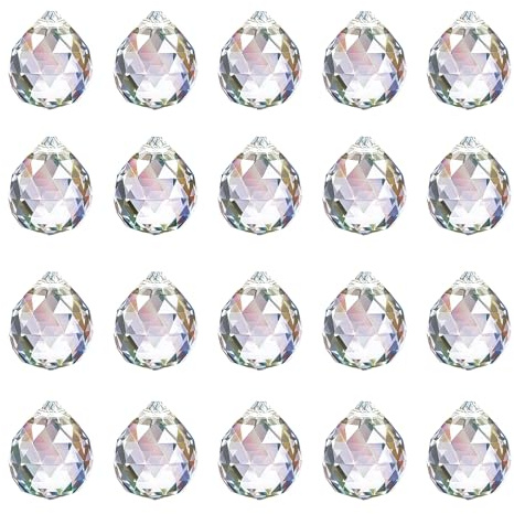 20 Stück Kristalle zum Aufhängen, 20mm Prisma Kristall, Sonnenfänger Kristall, Suncatcher für Fensterdeko, Kronleuchter Anhänger, Lichtfänger Kugel für Zuhause und Handwerksprojekte