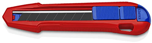 KNIPEX CutiX Universalmesser, mit Stabilisierungsschiene, Klingenverriegelung, 18 mm Abbrechklinge, Cuttermesser, Teppichmesser, 90 10 165 BK