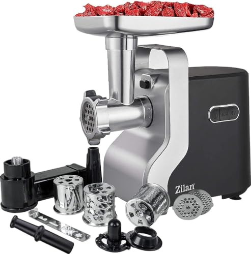 Fleischwolf 9in1 | 2100W | 3 Lochscheiben | Reverse-Funktion | Wurstaufsatz | Spritzgebäckaufsatz | Viel Zubehör | Fleisch Wolf | Zerkleinerer | Elektrische Wurstmaschine | Wurstfüller
