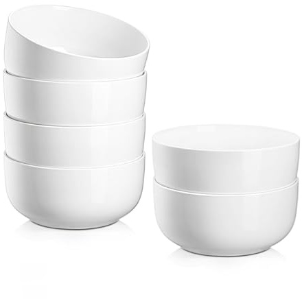 800 ml Müslischalen 6er-Set, 30oz Porzellan Suppenschalen, 15 cm, Weiß | Große Keramikschalen für Suppe, Salat und Haferbrei, Geeignet für Küche oder Esszimmer – Spülmaschinen und Mikrowellenfest