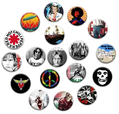 GTOTd Rock Pins Set Buttons Anstecker (18 Stück 3.8cm) | Rock Singer Pins Party Dekoration für Kleidung Taschen Rucksack Jacken Zubehör Crafts Decor Teens