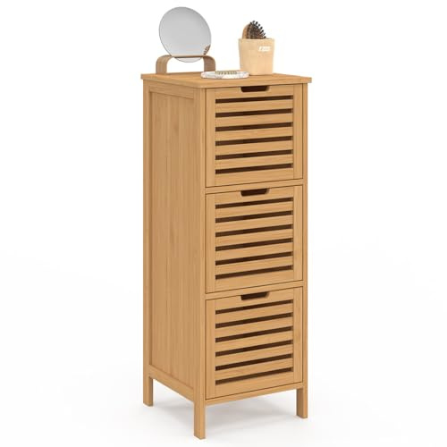 IDMarket - Beistellmöbel Badezimmer Bambus BEA 3 Türen 30 x 30 x 80 cm