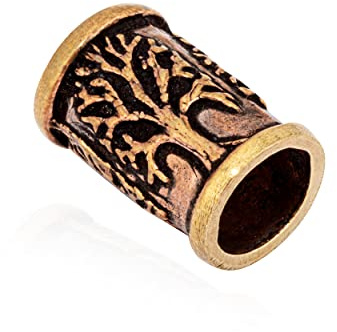 NKlaus Bronze-Bart- und Haarperle mit Lebensbaum, 7mm | Wikinger-Bartschmuck mit Baum-des-Lebens-Motiv aus Bronze, 14×8 mm