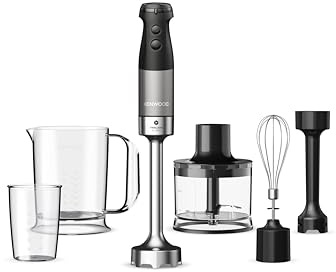 Kenwood Triblade XL Pro - Stabmixer 1200W mit 0,5L Zerkleinerer Schwarz | Stabmixer, Variable Geschwindigkeit, Metall-Schneebesen, Emulgierer, 2 Becher, Spülmaschinenfest, HBM80.322BK