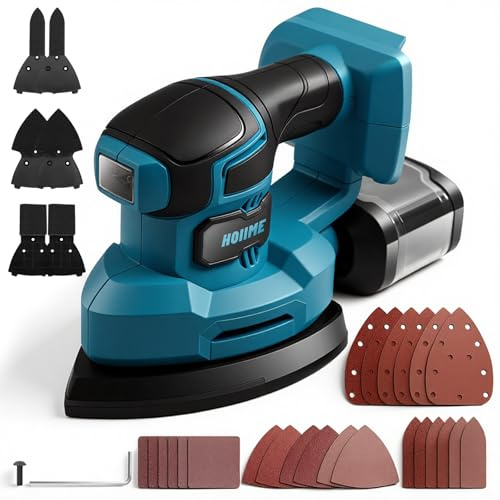 Akku-Multischleifer für MAKI-TA, 5-in-1: Exzenter-, Fein-, Detail-, Konturen-, und Fingerschleifer, Staubfangbox, 6 zusätzlichen Aufsätzen und 24 Schleifpapieren, Ohne Akku & Ladegerät