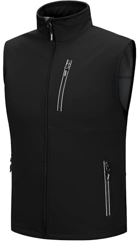 Outdoor Ventures Softshell Weste Herren Outdoor Fahrradweste Wasserdicht | Leichte, Atmungsaktive Ärmellose Radweste, Reflektierende, Sportweste mit 6 Taschen, Arbeitsweste, Laufen, Wandern, Golf