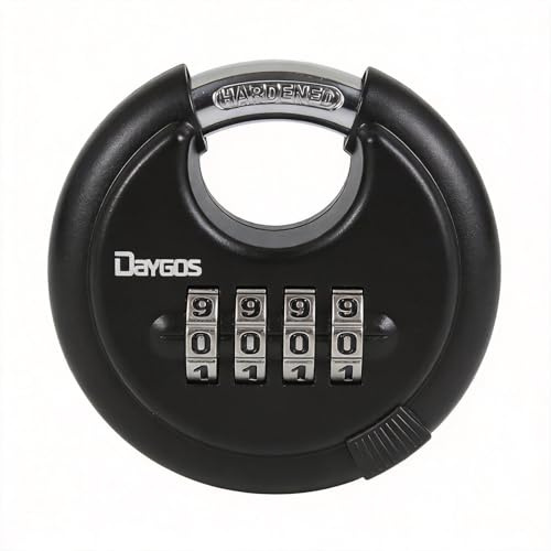 DAYGOS Zahlenschloss Vorhängeschloss, Schloss Mit Zahlencode Zahlen 4 Stellig, Wetterfest Rundbügelschloss, Zaun, Lagereinheit, Anhänger, 10 mm Bügelstärke, 70 mm (Schwarz)