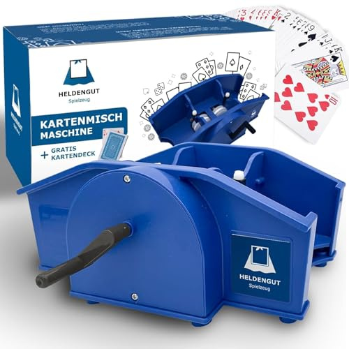 HELDENGUT Kartenmischer Manuell Mit Handkurbel Für Poker Bridge & Rommé – Kartenmischmaschine Ohne Batterien Blau