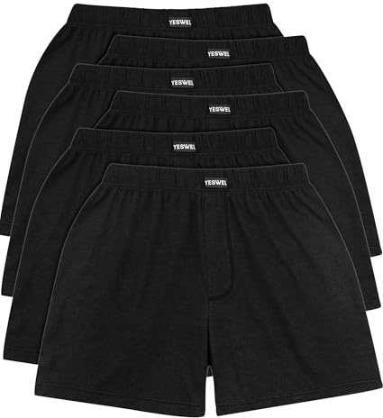 YESWEL 6er Pack Unterhosen Männer, Atmungsaktive Baumwolle Unterhosen Herren, Weit Retroshorts(Schwarz,XXL)