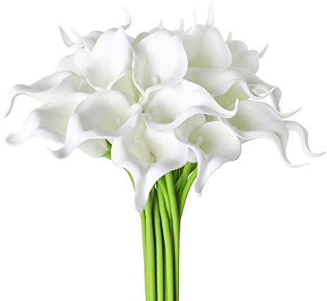 20 Stück Calla-Lilien künstliche weiße Blumen Hochzeitsstrauß künstliche echte Haptik Latex Blumen Zuhause Hochzeit Party Dekor (weiß)