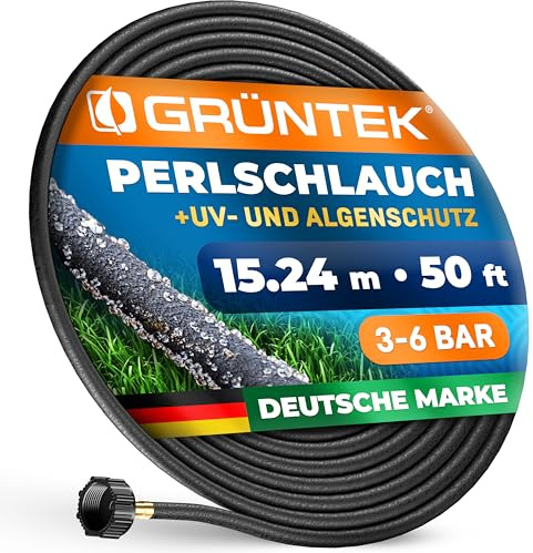 GRÜNTEK Tropfschlauch Set, Perlschlauch 15,24 m / 50 ft, 1/2 Zoll Gewinde-Anschluss, UV- und Algen-Schutz, bis 70% wassersparender Perl-Regner für umwelt- und pflanzenschonende Bewässerung