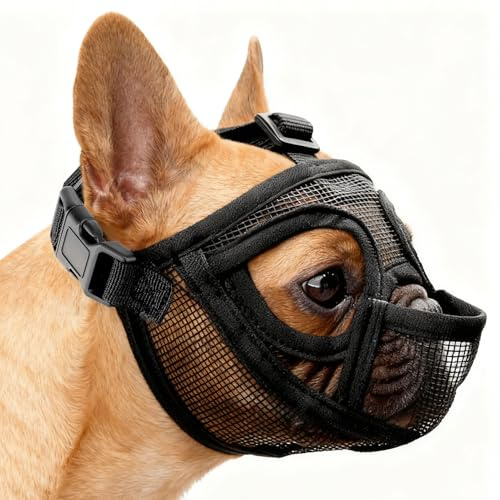 Französische Bulldogge Maulkorb, Maulkorb Hunde Maulkörbe Mittel | Abgeflachter Hund Mesh Dog Muzzle Para Mops Boston Terrier Französische 13,2–18,1kg Anti Biting Kauen Bellen Hundemaulkorb(M)